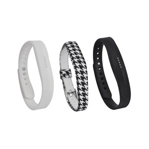 Bracelet Affinity pour Fitbit Flex 2, paquet de 3, TPUR, Noir / Blanc / Pied-de-poule