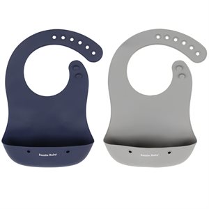 Bazzle Baby Silicone Foodie Bibs, 2-Pack - Navy / Grey