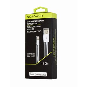 Câble tressé de recharge / synchronisation Lightning de 12 cm NÜPOWER, Blanc